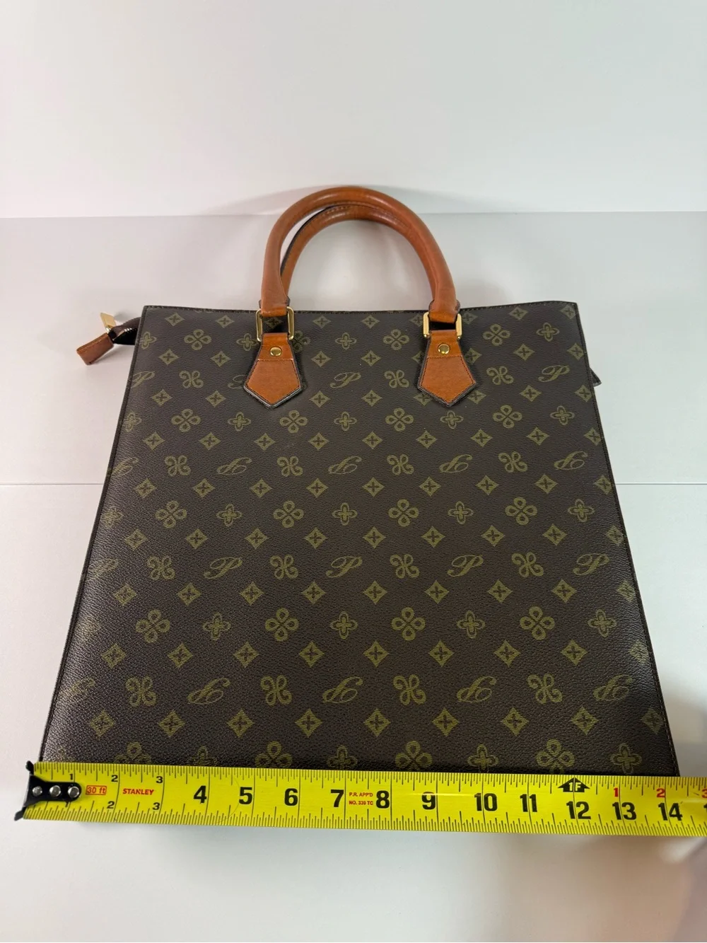 Brown Monogram Tote Bag with Tan Handles